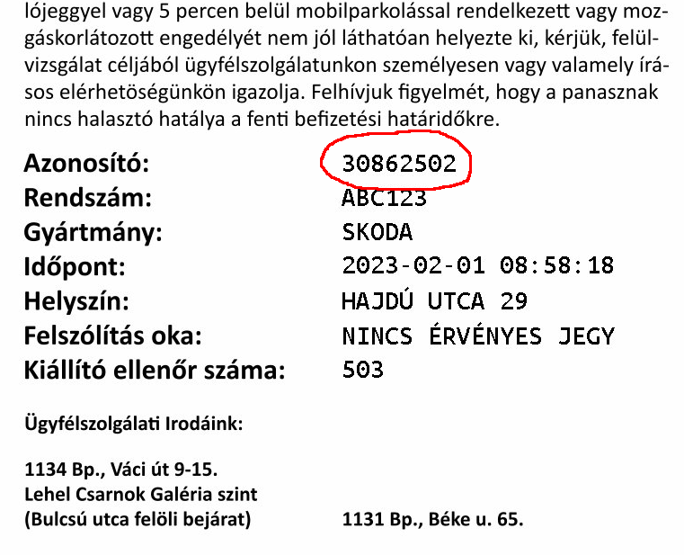 Pótdíj szelvény minta