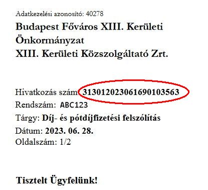 Pótdíj szelvény minta